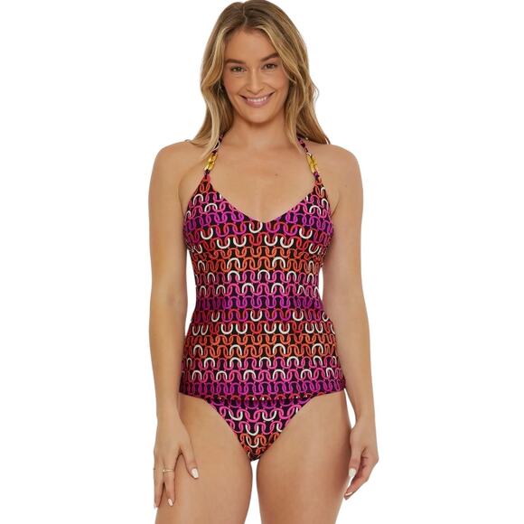 NWT! Trina Turk Women's Echo Chain Halter Tankini Top & Bottoms - Size 4 - Picture 1 of 15